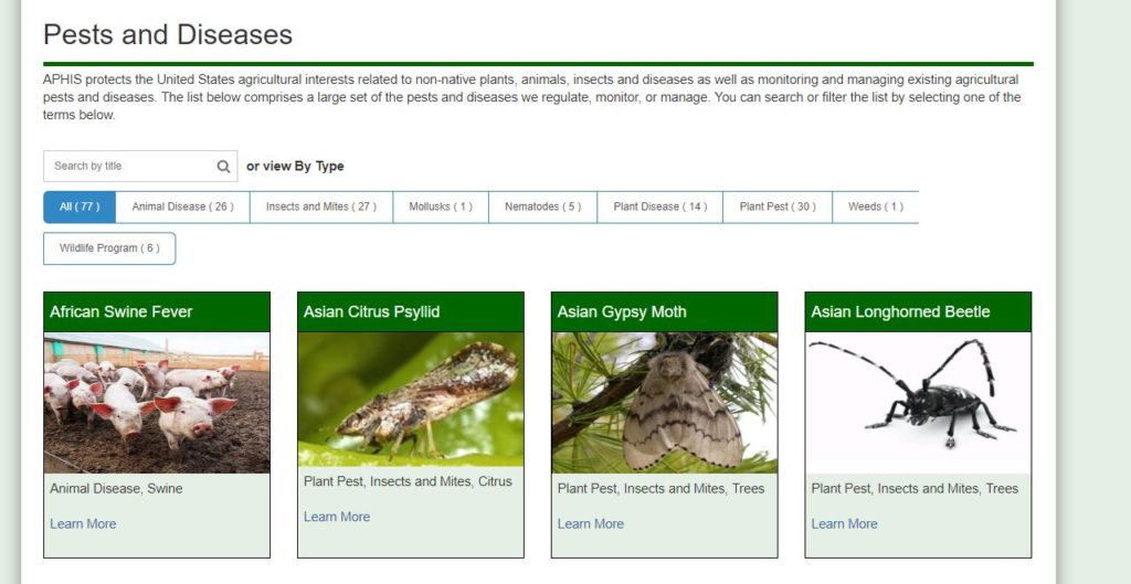 aphis launches site for pests & diseases