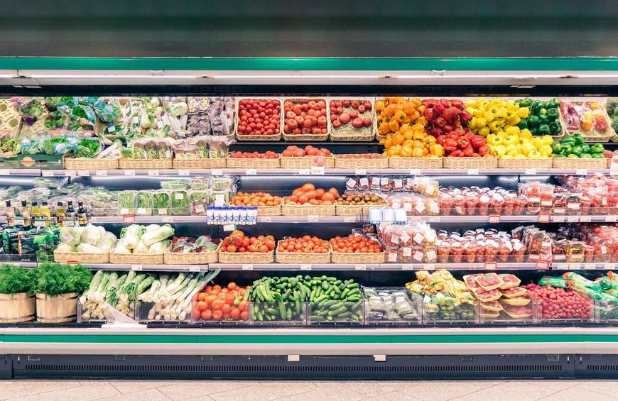 Grocery Store Aisle Stocked with Produce